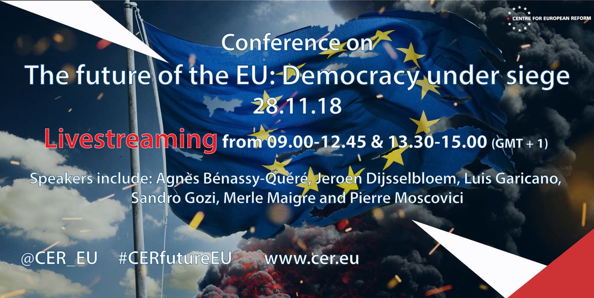 CER (@cer_eu) on Twitter photo Conference on 'The future of the EU: Democracy under siege', 28 November 2018, Brussels
Livestream here:
youtube.com/watch?v=f_XSl4…
Speakers include: <a href="/agnesbq1/">Agnès Bénassy-Quéré</a> <a href="/J_Dijsselbloem/">Jeroen Dijsselbloem</a> <a href="/lugaricano/">Luis Garicano 🇪🇺🇺🇦</a> <a href="/sandrogozi/">Sandro Gozi</a> <a href="/MerleMaigre/">Merle Maigre</a> <a href="/pierremoscovici/">Pierre Moscovici</a>
Programme: cer.eu/events/confere…
#CERfutureEU Conference on 'The future of the EU: Democracy under siege', 28 November 2018, Brussels
Livestream here:
youtube.com/watch?v=f_XSl4…
Speakers include: <a href="/agnesbq1/">Agnès Bénassy-Quéré</a> <a href="/J_Dijsselbloem/">Jeroen Dijsselbloem</a> <a href="/lugaricano/">Luis Garicano 🇪🇺🇺🇦</a> <a href="/sandrogozi/">Sandro Gozi</a> <a href="/MerleMaigre/">Merle Maigre</a> <a href="/pierremoscovici/">Pierre Moscovici</a>
Programme: cer.eu/events/confere…
#CERfutureEU