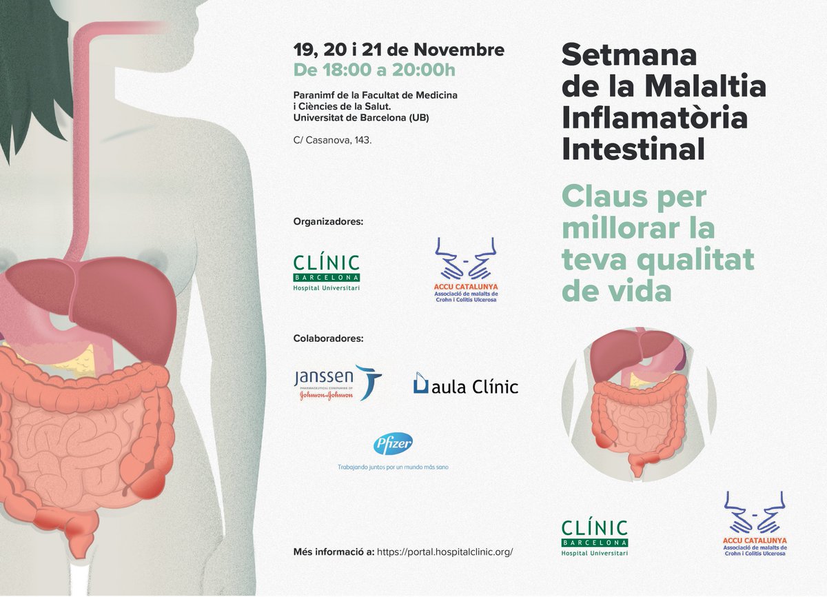 hospitalclinic's tweet photo. Avui, a les 18h en la 3a jornada de la #SetmanaMII, parlarem sobre Malaltia Inflamatòria Intestinal a la Infància i Embaràs. Comptarem amb el testimoni de dues pacients, Judith Gómez i @tanit_tb. Us hi esperem!
Info sobre la malaltia i programa 👉🏼 https://t.co/oPhiaLv9B5 https://t.co/p3f9Hz5VJq