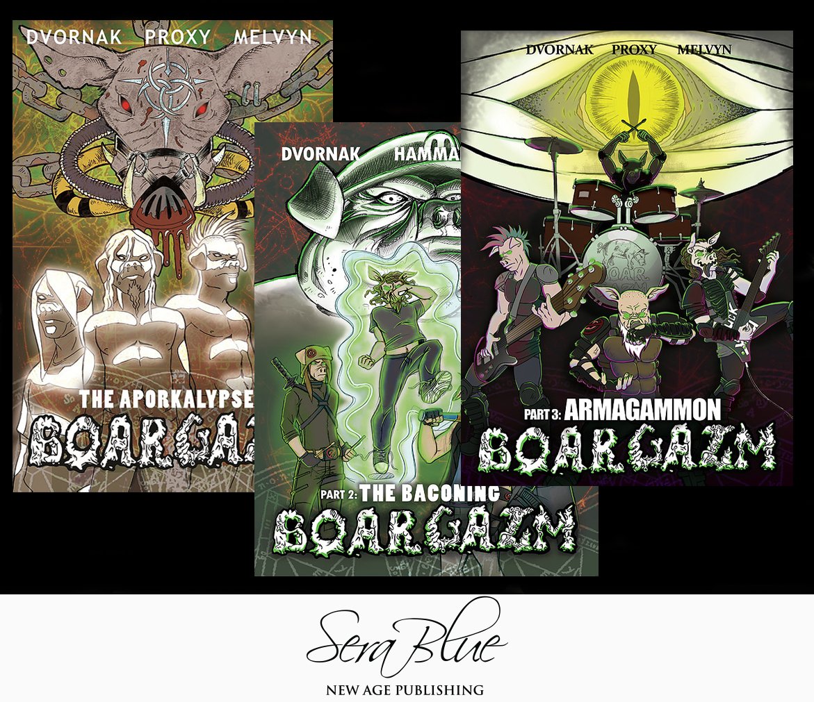 SeraBluePublish's tweet photo. #KnowOurAuthors
Dennis Dvornak had the privilege of creating a series of three 12-page comics with illustrator Gina-Rae Proxy Illustration – Boargazm Volumes 1-3. commissioned by 1 of the greatest metal bands the region has to offer, they are pretty wild! https://t.co/3Wv2Qfxd0p
