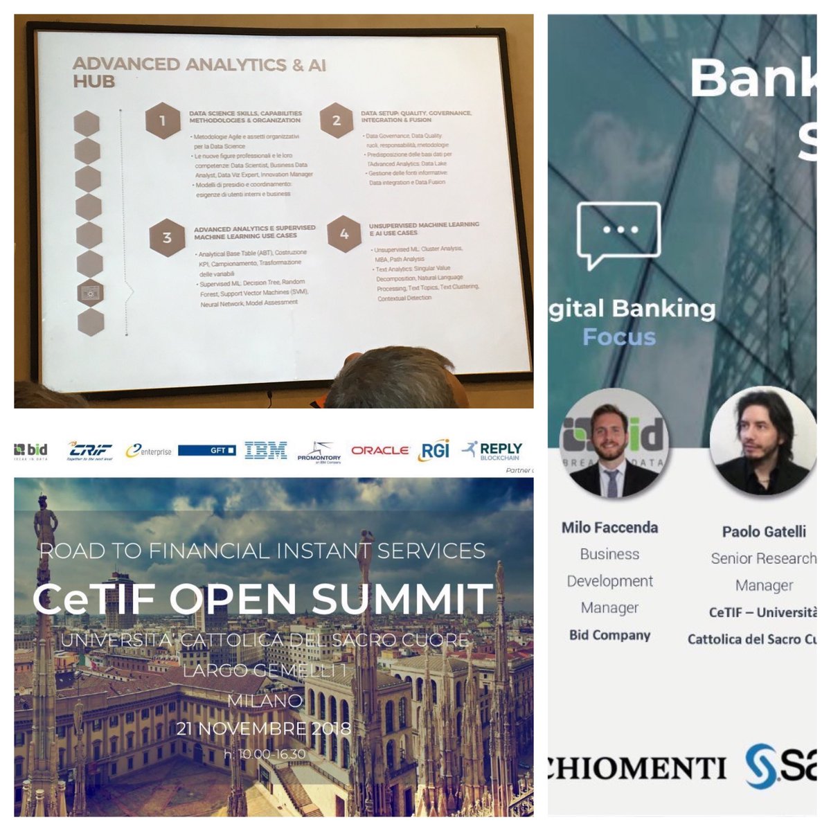 MFaccenda's tweet photo. CeTIF Open Summit si parte! Risultati della ricerca, temi 2019, una copertura di Hub sempre più digital ed instant! Complimenti ⁦@CeTIF1⁩ per la vision e le novità! #analytics #instant #Digital #Banking #insurance ⁦@bid_company⁩ https://t.co/W9KX2bhtfl