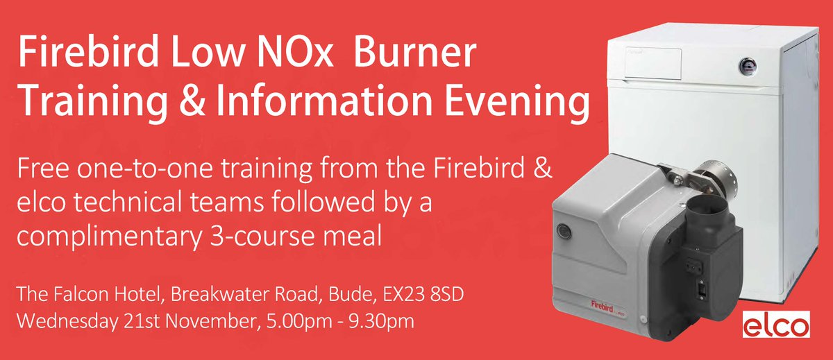 There is still time to book your place at tonight's Low NOx burner training event at the Falcon Hotel in Bude. For further information, please contact  @FirebirdHelen or Firebird direct on 01752 691177.