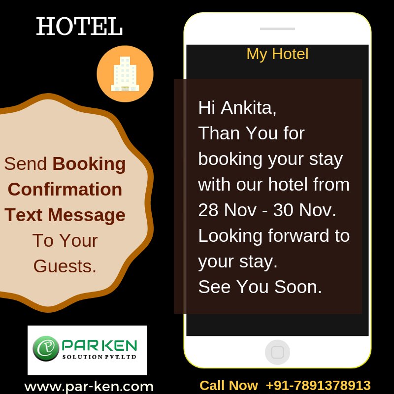 ParkenSolution's tweet photo. Send Your Customers hotel Booking Confirmation Messages via SMS.
Bulk SMS Service Provider https://t.co/gRNdgtTtP6 📲91-7891378913
#Booking  #hotel #hoteles #travel #confirmation #Hospitality #hotels #bookaroom #sms #texting #smsmarketing #mobilemarketing #parkensolution #texting https://t.co/J217c4sRea