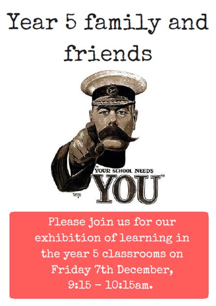 misspindar's tweet photo. Please join us for our @Y5monteney exhibition of learning in the year 5 classrooms on Friday 7th December, 9:15 - 10:15! https://t.co/pxa5FEh6W5