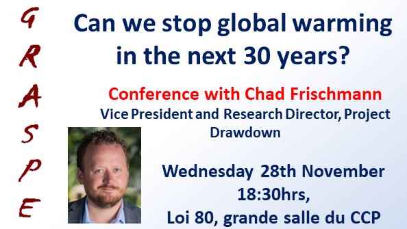 Union4Unity's tweet photo. Can we stop global warming in the next 30 years?
A Graspe Conference with @ChadFrischmann ! 
- 28th November, 18:30 - BE THERE ! Register here : https://t.co/u4O9yGftvi  
#Europe #U4U #GlobalWarming https://t.co/KyRItk7AR5