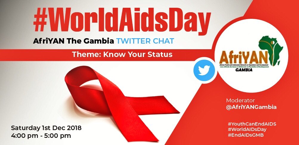 We are; 
1
2
3
4
5
6
7
8
9 days to #WorldSAIDsDay, Do you #KnowYourStatus? 
Join our Twitter Chat, share your views; together let’s make this world AIDs free. 
#YouthCanEndAIDs #WorldSAIDsDay #EndAIDsGMB