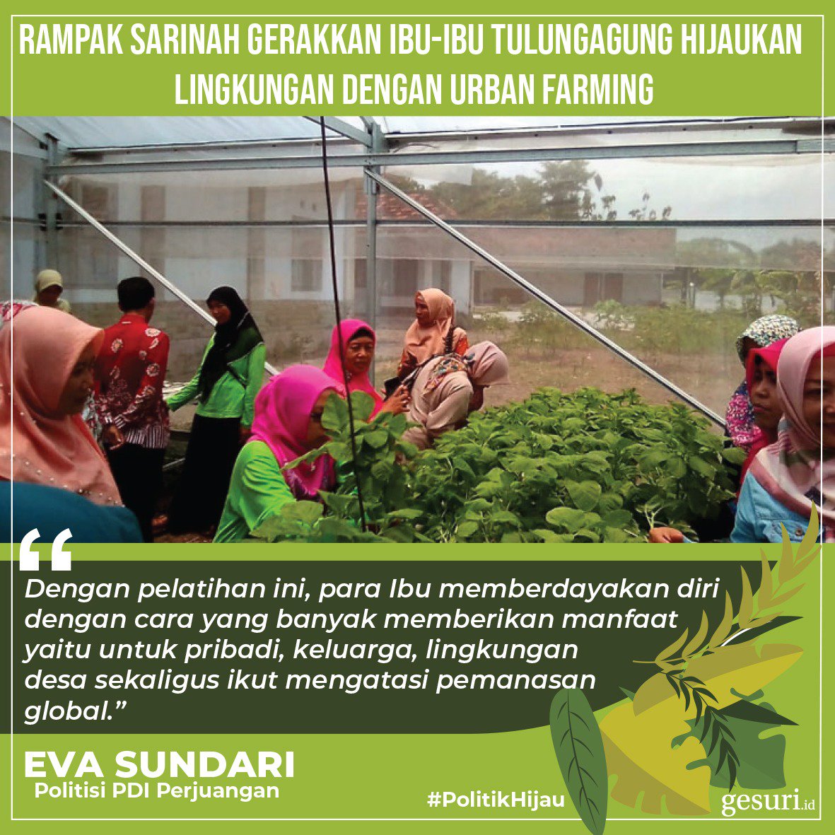 PDIP_Sulsel's tweet photo. Hijau Alamku
#PolitikHijau

#HariPohonSedunia
@PDI_Perjuangan
@PutraNababan
@MahesaTiwi
@Fsilolongan
@pdiperjuangan
@jokowi
@RafaAleesha
@zea_feliesfebya https://t.co/T3qMbL7vCk