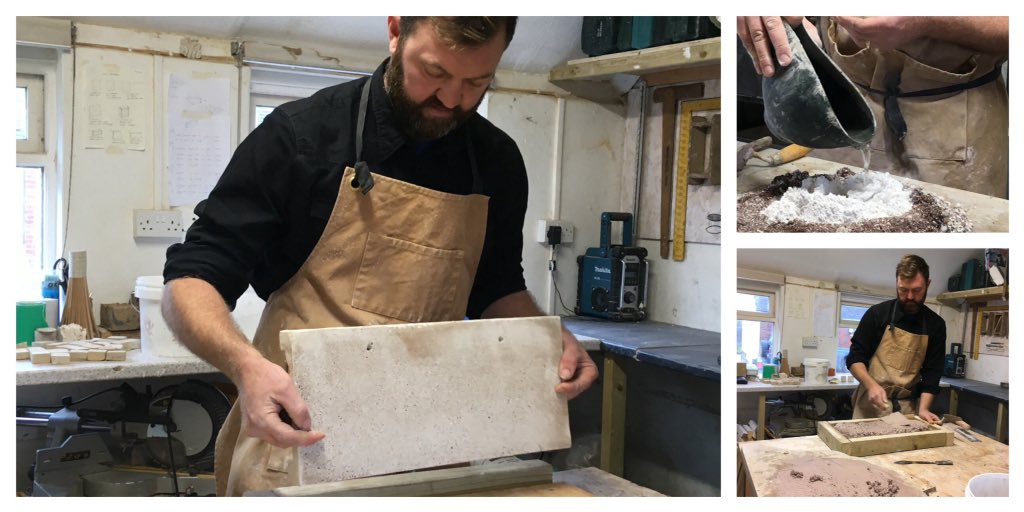 asbp_uk's tweet photo. Oyster shells - the waste product from local restaurants - plus brick &amp; concrete demolition waste are turned into wall panels @localworkstudio as part of our @SBWRC_Project. No cooking required! The chemical reaction means the tiles just need to be left to set. https://t.co/O1E94xqSD5