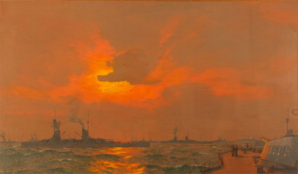 With the German fleet anchored in the Firth of Forth to await disarmament checks before final internment at Scapa Flow, Adm Beatty orders the German ensign hauled down at sunset and not to be raised again without permission