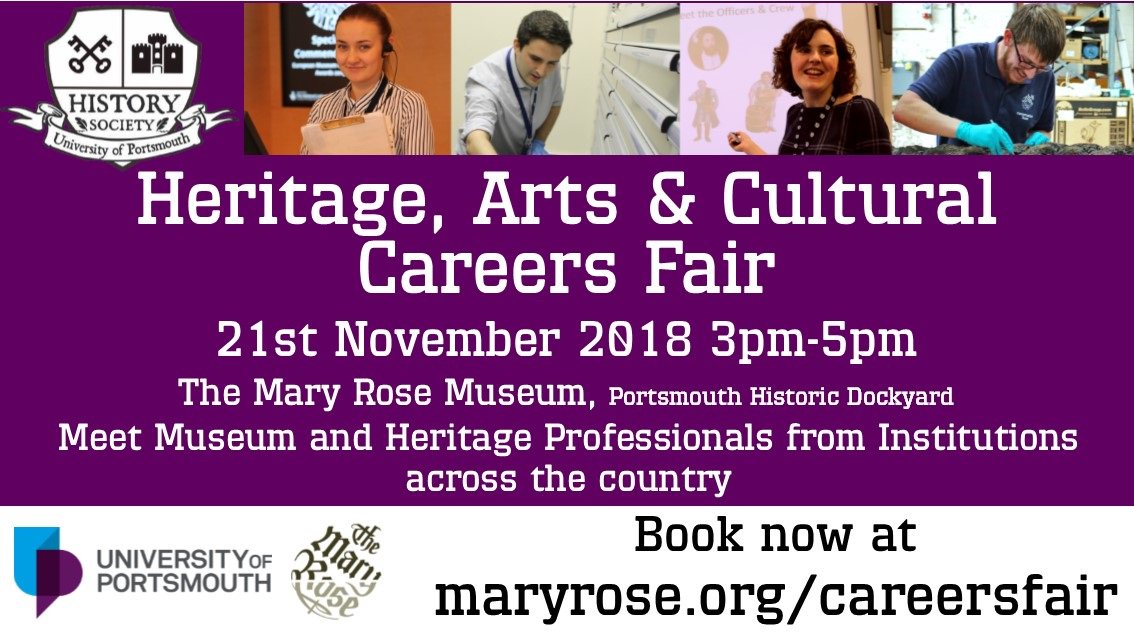 UPSUHistorySoc's tweet photo. Have you got major #FOMO today because you haven't booked your free tickets for our Heritage, Arts and Cultural Careers Fair @MaryRoseMuseum this afternoon?
Don't worry, if you can't book at https://t.co/HfvvQbgCsM, you can still come along! Just meet us there! https://t.co/EUsKtnzKMm