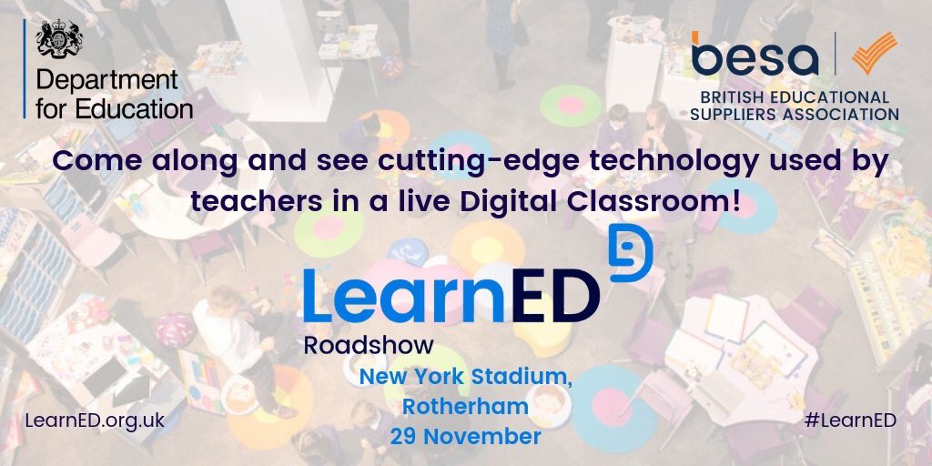 The first LearnED roadshow is just 9 days away, and we'll be there! Join us at the FREE 1-day #edtech roadshow, hosted by <a href="/educationgovuk/">Department for Education</a> &amp; <a href="/besatweet/">BESA</a>. Register for your ticket now - bit.ly/2In3LLA