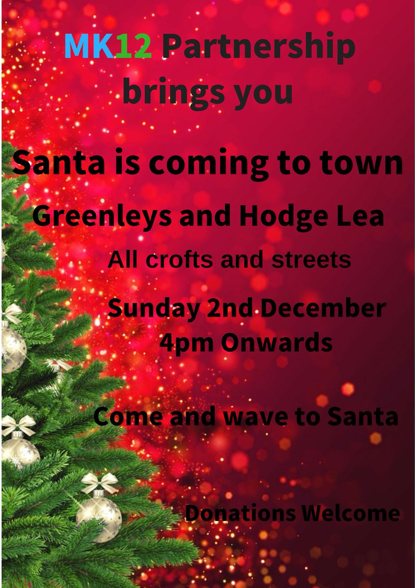 WandGTC's tweet image. You can witness Santa himself visiting Greenleys and Hodge Lea on Sunday 2nd December from 4pm onwards! Make sure you're there on time to catch a glimpse of the big man himself! #Christmas #Santa #SantaFloat #ChristmasEvents
