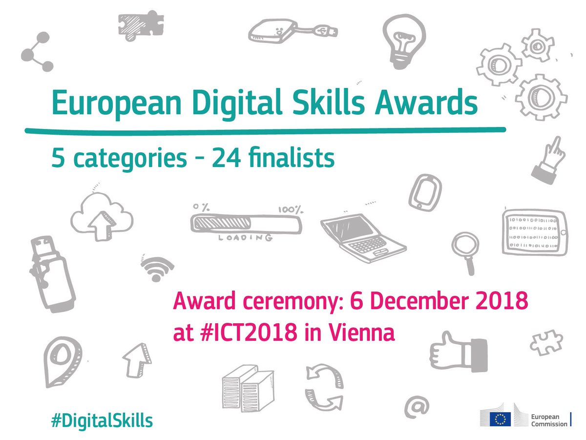 GabrielMariya's tweet photo. 24 finalists projects for the #EUDigitalSkillsAwards2018 were chosen! Now the #DigitalSkillsJobsCoallition governing board will select the winners in all 5 categories. They will present their activities at #ICT2018 Vienna. I look forward to meeting them at the 6/12 award ceremony https://t.co/4RZpanMBwR