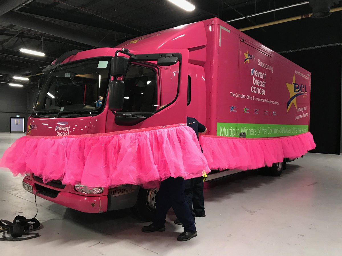 wearepreventBC's tweet photo. Just getting the @BCLmoving truck ready at the #MoversandStorers show @EventCityUK. Looking fab in pink! Thanks for your support @britmoving :) https://t.co/kBbh6FYeOM