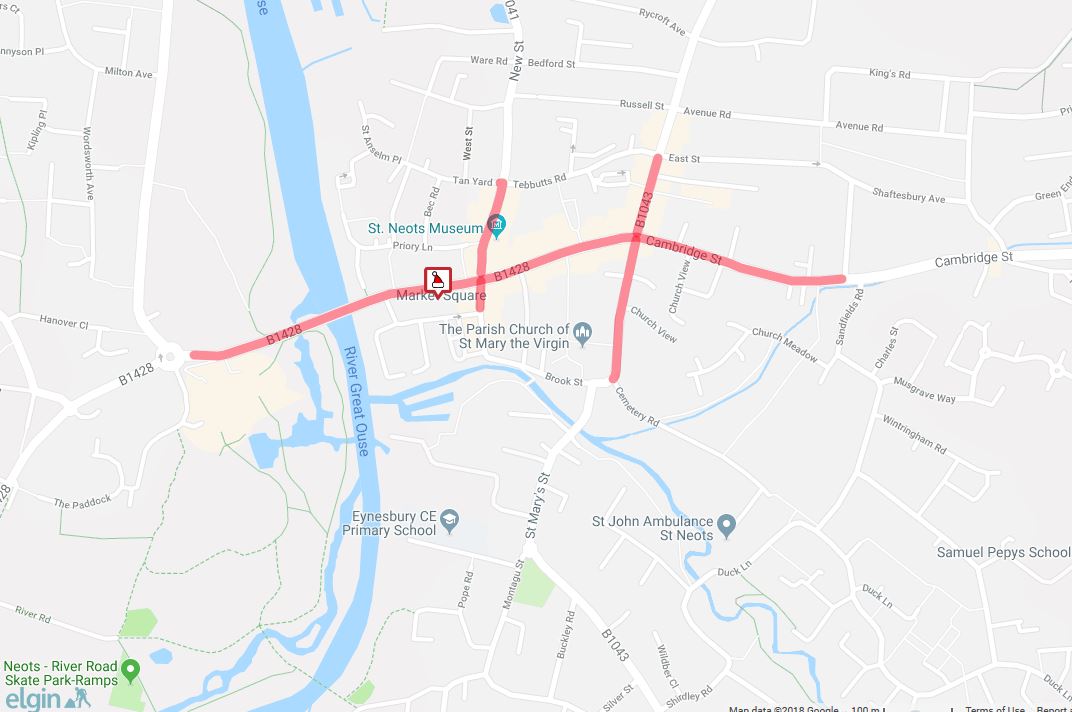 Cambs_Traffic's tweet photo. EVENT NOTICE: Closures and restrictions will be in place in #StNeots between 08:00 - 23:59 TODAY. 
Please note - St.Neots Road between the roundabout with #B1048 and Market Square will be closed 16:00 - 23:59.
https://t.co/DQ3dsN7rY7 https://t.co/GHggNHPxD2