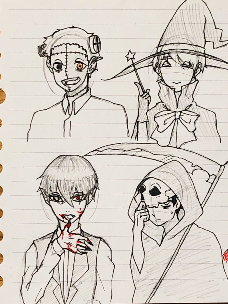 ハロウィンとっくの昔に過ぎたけど
ハロウィンの時に描いたちびキャラたち
普通に描いてみた
ルーズリーフの半分に頑張って詰め込みました^^;自分の作った子たちです
#創作
#らくがき 