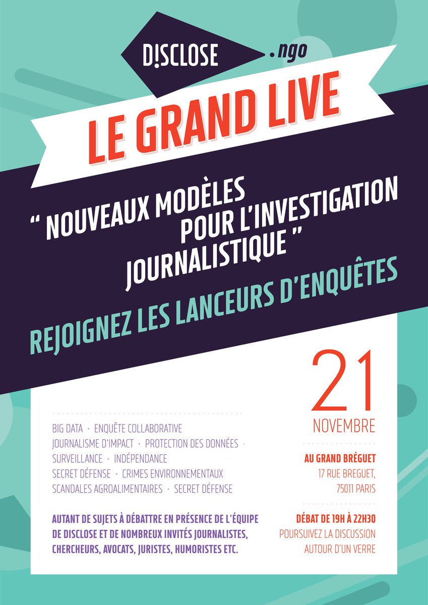 Le Grand Live : en direct sur <a href="/Disclose_ngo/">Disclose</a> à partir de 19h00
En présence notamment de <a href="/GMeurice/">GMeurice</a> , Ludo d'<a href="/OsonsCauser/">Osons Causer</a>, l'ONG @foodwatch_fr, des Editions Goutte d'Or ! 
Participez avec #LeGrandLive et #DiscloseNGO
