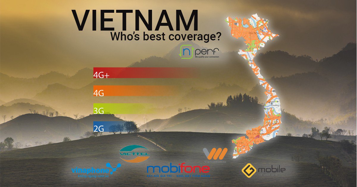 nPerf's tweet photo. Discover the @nPerf map with the network #coverage #3G #4G in #Vietnam 🇻🇳📱📣 The data is collected from tests carried out by users of the nPerf #App 😉@VIETTELTelecom @ViettelGroup @phone_vina @GMobileOfficial #mobiphone #vietnamobile 🔎See the map: https://t.co/QfJ178E0GT https://t.co/g098GvCMNv