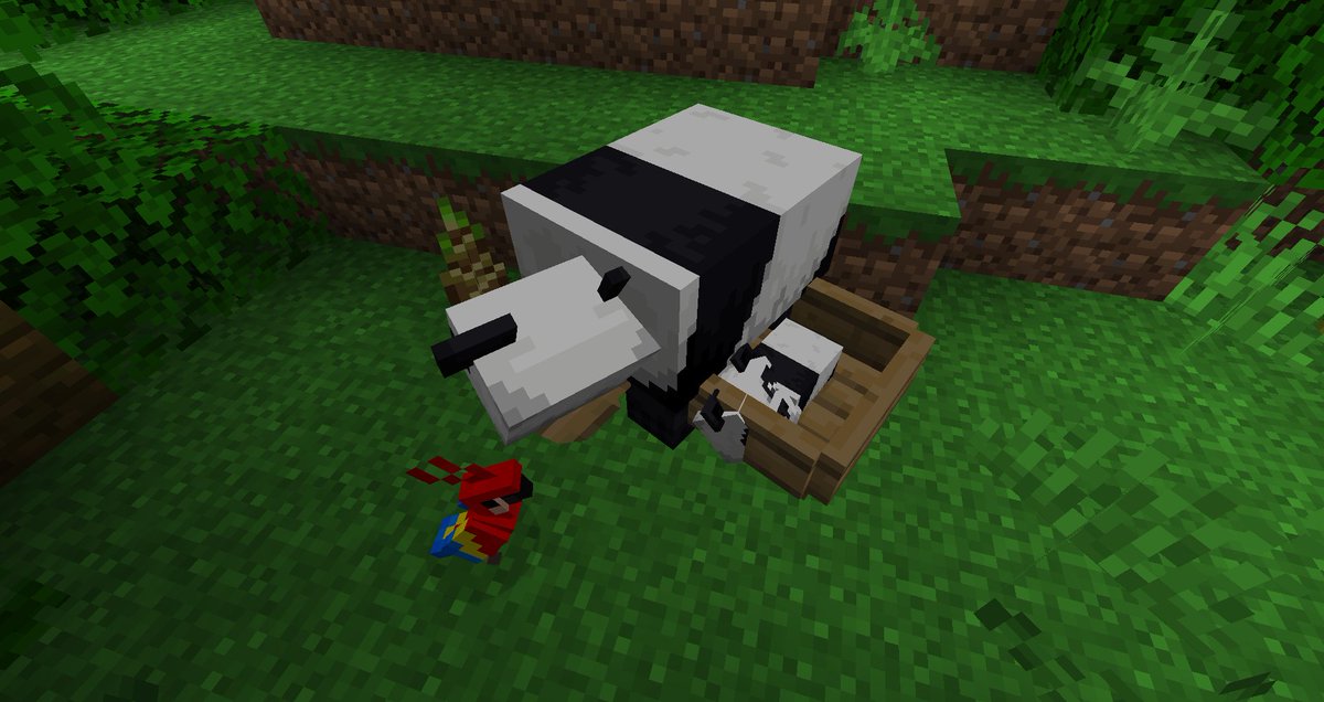 蓑虫爺 Minecraft 18w46a パンダはボートで運べる 拠点まで運ぶとすると ネザー経由になる模様 そうなると 青氷が大量に必要 今から準備 始めるか このパンダの周りにインコが付いて回ってるんだが 仕様 たまたま