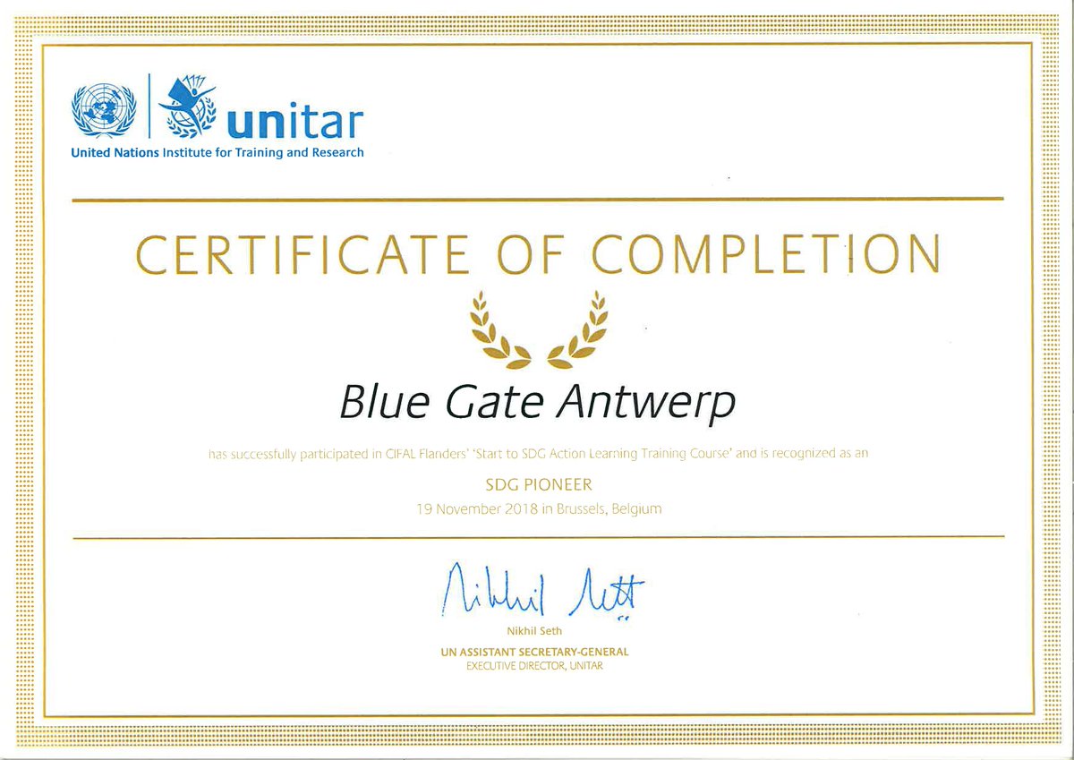Blue Gate Antwerp is an official SDG PIONEER ! At the 5th anniversary of  Cifal Flanders we recieved the ultimate UN certificat. Congrats to the entire Blue Gate Antwerp team! bluegateantwerp.eu 
#sustainability #sdgs  #antwerp #cifal #unitednations