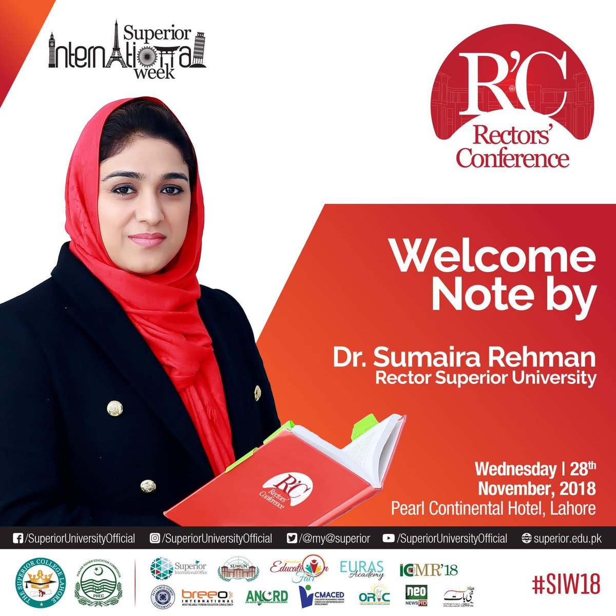 my_superior's tweet photo. Meet Dr. @drsumairarehman - Rector Superior University, at Rectors' Conference on 28th of November as a part of Superior International Week 2018 at Pearl Continental Hotel, Lahore. 

#SIW18 #RectorsConference #SuperiorUniversity https://t.co/9BaUdbJTTS