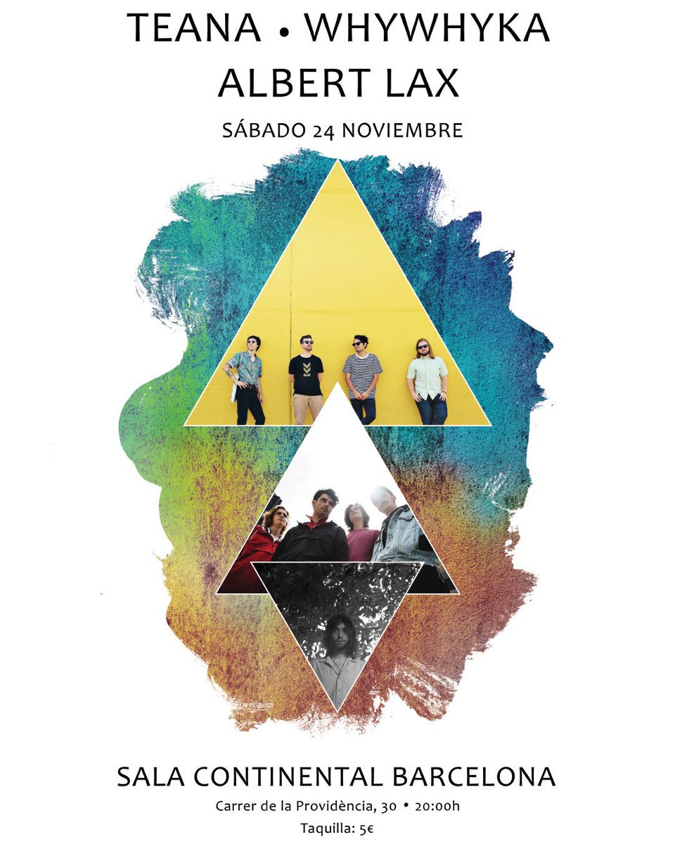 Este sabado se cuece la escena barcelonesa con <a href="/Teanabcn/">Teana</a> y <a href="/albertlax/">Albert Lax</a> y su banda en <a href="/SalaContinental/">CONTINENTAL Gràcia</a> junto a la banda madrileña <a href="/whywhyka_/">WHYWHYKA</a> 

¡Sólo 5 euros la entrada!