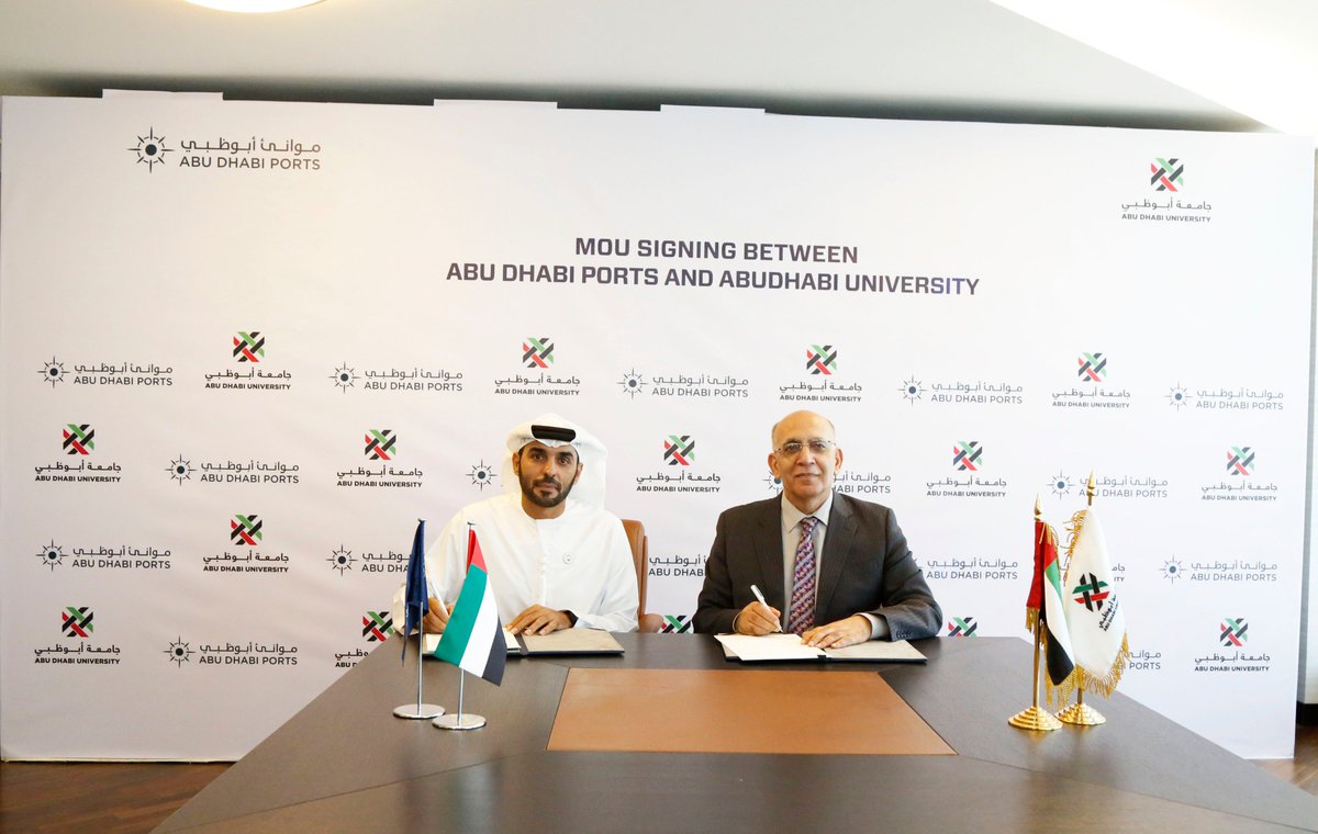 ADPortsGroup's tweet photo. #AbuDhabiPorts, and Abu Dhabi University #ADUNI , have signed a Memorandum of Understanding, #MoU, that aims to promote ties between both organizations through exchange of #knowledge , training programs, and exchange of expertise.
@abudhabiuni https://t.co/yv0jJNW19t