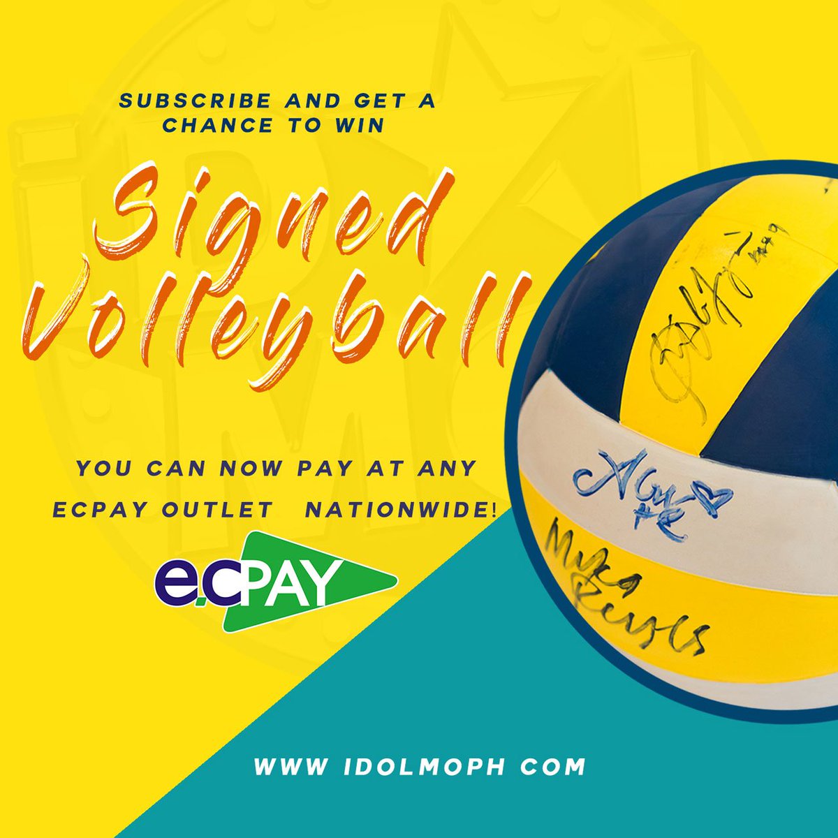idolmoph's tweet photo. May chance ka pang makasali at manalo ng signed volleyball! Mas madali nang magsubscribe via any ECPay outlet! https://t.co/8ekkNIK8xu