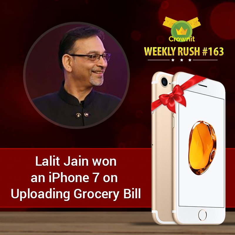 IpsosCrownit's tweet photo. Congratulations Lalit Jain on winning this brand new iPhone 7, this #WeeklyRush. Keep uploading your bills and collecting rush tickets to win awesome rewards every Friday. :D https://t.co/Cw2dpzBKMI