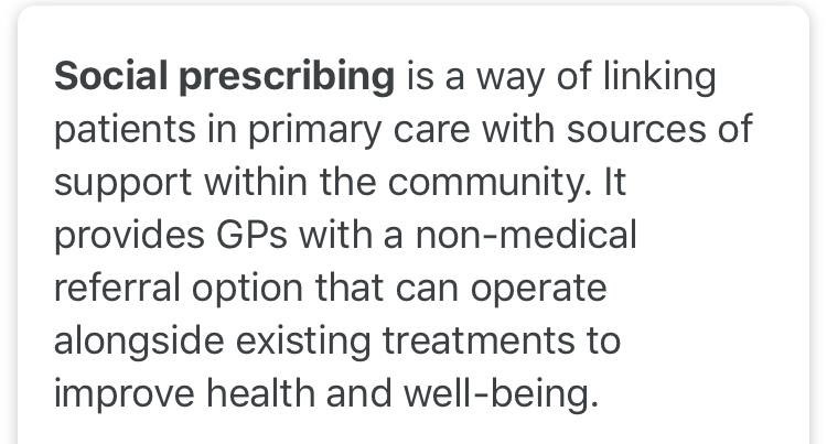 #SocialPerscribing is this the right words ? #DoesThisNeedToChange provide a better #Education around what it is .... 👍🏽🗣👂🏽 @Onward_Homes @donnakellyLHT #MurielsQuestion