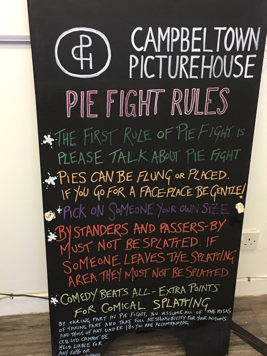 @CTPictureHouse PIE FIGHT on Saturday! Pies and ponchos provided. Meet at Quarry Green for 12.20 to collect your pie!