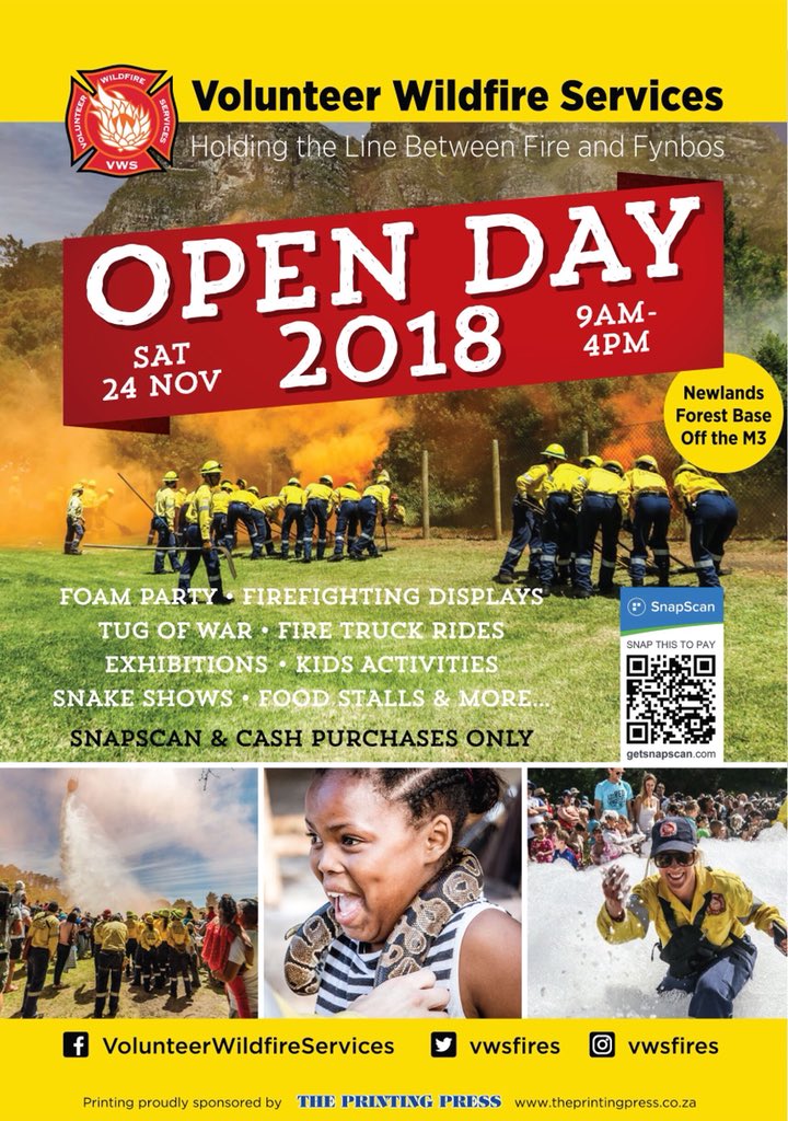 vwsfires's tweet photo. Join us for our annual #VWSOpenDay happening at our #Newlands base this Saturday, Nov 24th!

Expect lots of fun for kids of all ages with abseiling, snake shows, helicopter &amp; firefighting displays, a foam party and so much more!🙌🏻

More info: https://t.co/RH9khfZDQ6 👩🏼‍🚒👨🏻‍🚒🐍🚒🚁🔥 https://t.co/eAEqwMGcJ2