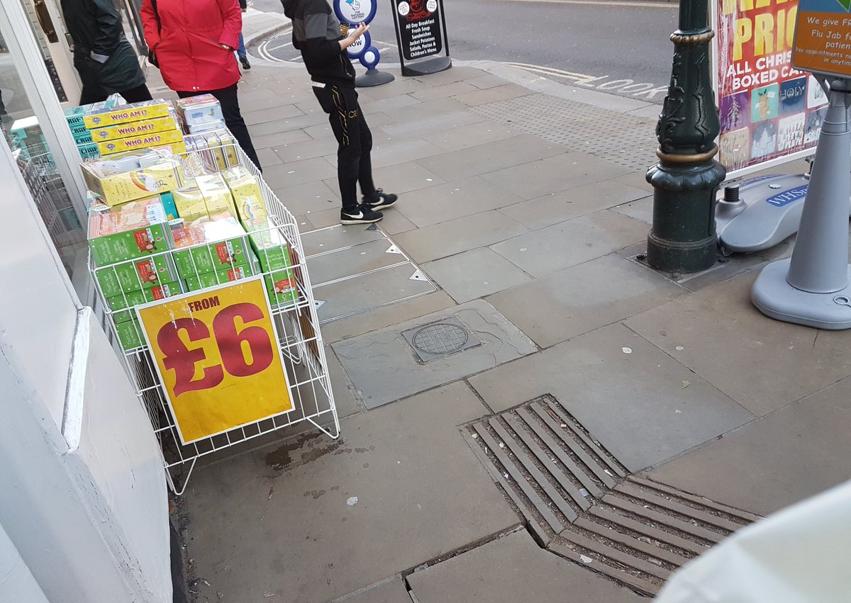 @kwilson_journo @BristolLive Happens by accident or intent, Kate. My local @WHSmith came up with this pavement double blocker, next to a lamp post. Not ideal for accessibility is it. The scramble for signage on our streets. #BrainInGear