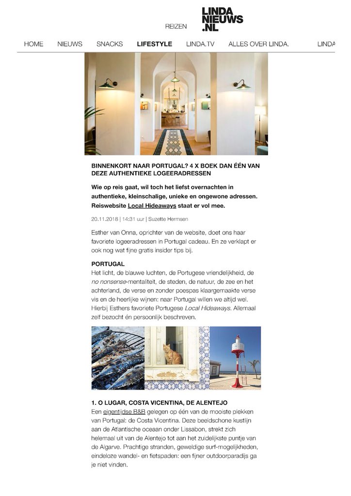 [ LH in the PRESS ]

LINDAnieuws asked me to share some of my Local Hideaways and insider tips in #Portugal and they featured Local Hideaways in an extensive item in their travel section: lindanieuws.nl/reizen/4-x-aut… #press #exposure #travel #linda #lindanieuws #lindamagazine