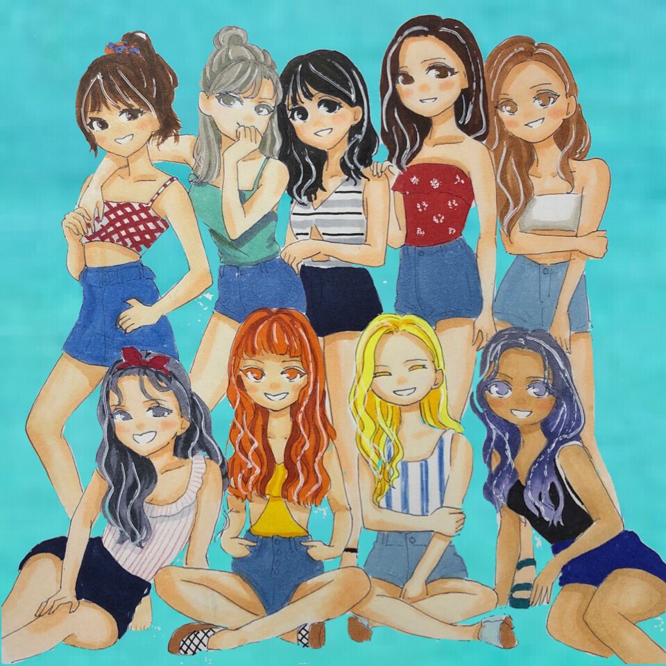 Twiceイラスト Dance The Night Away イラスト Illustration Drawing Art Painting Twice Twiceイラスト Kpop Once ジョンヨン Jeongyeon サナ Sana ミナ Mina ジヒョ Jihyo ナヨン Nayeon ツウィ Tzuyu 周子瑜 モモ Momo