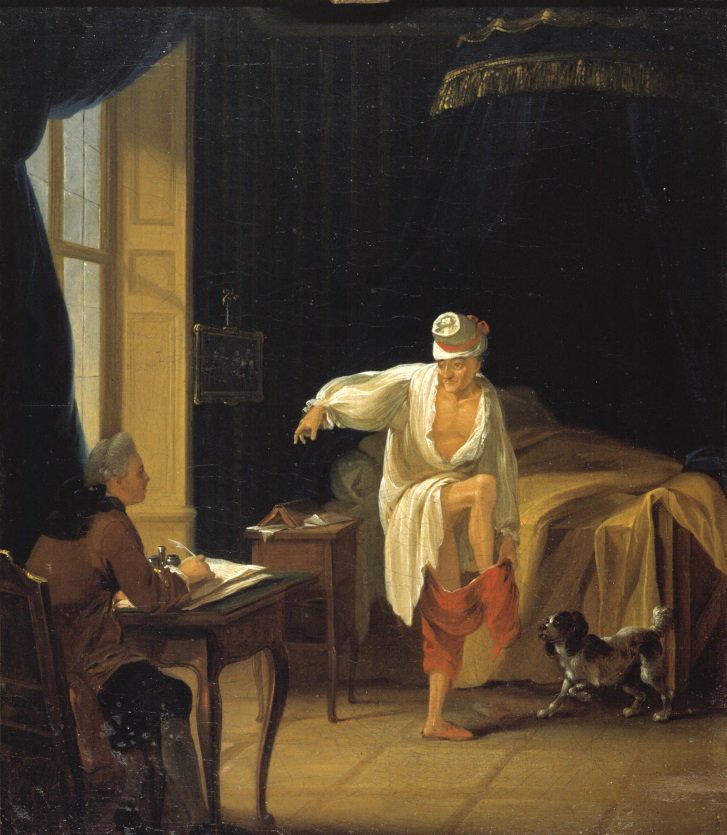 museecarnavalet's tweet photo. Le 21 novembre 1694 nait #Voltaire. Sa réputation de «philosophe» et son combat contre l'injustice et l'arbitraire lui valent de son vivant une célébrité immense.
Jean Huber, "Voltaire à son lever, à Ferney, dictant à son secrétaire Collini" ©Musée Carnavalet/Roger-Viollet https://t.co/Zt0EEM4WAN