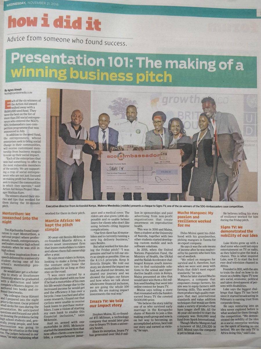 We are featured in today's The <a href="/StandardKenya/">The Standard Digital</a> with a strong coverage of our #SDGAmbassadors! 

We are passing our gratitude to our partners <a href="/UNDPKenya/">UNDP Kenya</a>, <a href="/ke_British/">British Council Kenya</a> <a href="/GrowthAfrica/">GrowthAfrica</a> &amp; <a href="/AshokaAfrica/">Ashoka Africa</a> as well as our two amazing hosts from <a href="/Hot_96Kenya/">HOT96</a> <a href="/teddyeugene/">The African Voice</a> &amp; <a href="/saidilulu/">Saidilulu</a>!