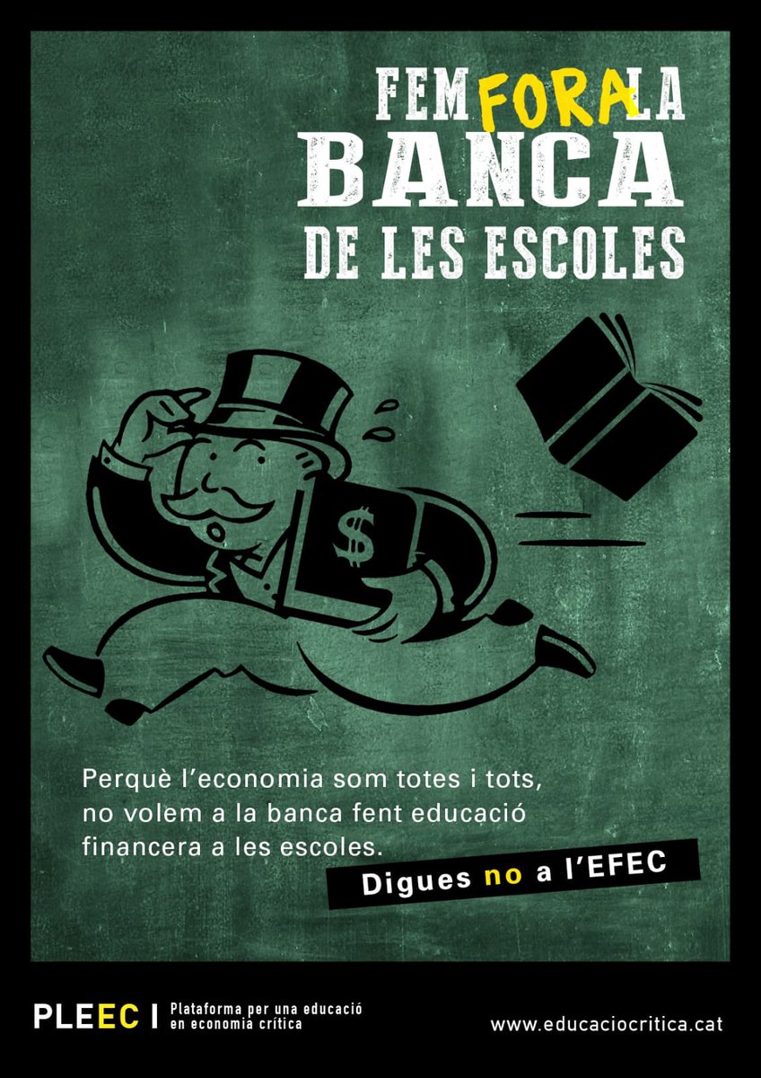 Llençament de la campanya “Fem fora la banca de les escoles”. 
Demana al teu centre que no demani l’EFEC (Educació financera a les escoles de Catalunya). 
NOU VÍDEO AQUÍ!! #AturemEFEC 
youtu.be/HylzVK0Y0Lo