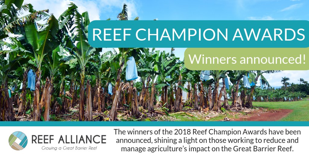 ReefAllianceAU's tweet photo. The winners of the 2018 #ReefChampionAwards have been announced, shining a light on leaders in on-farm practices and extension who are working to reduce and manage agricultureโs impact on the #GreatBarrierReef. https://t.co/lyRL5fb2D6 #ReefAlliance #agchatoz https://t.co/gH9a59Ta3m