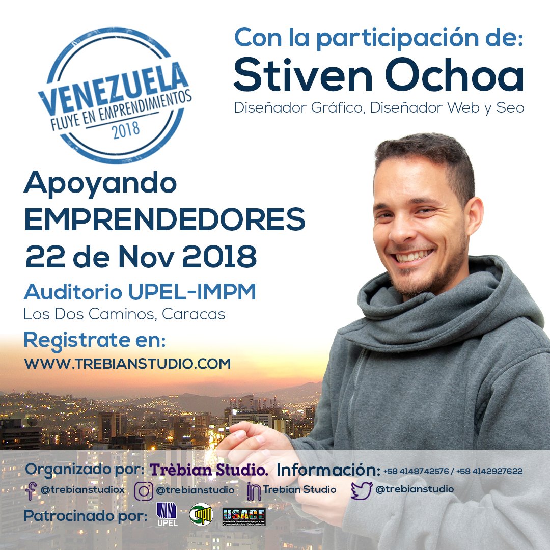 trebianstudio's tweet photo. 📌 TrebianStudio presentará este próximo #22Nov un ciclo de conferencias para tod@s aquellos emprendedores de Venezuela #VzlaFluyeEnEmprendimientos ¡No te lo pierdas! @CaraotaD @ErickLozanoDice @Gestazion https://t.co/KhrN81qypp