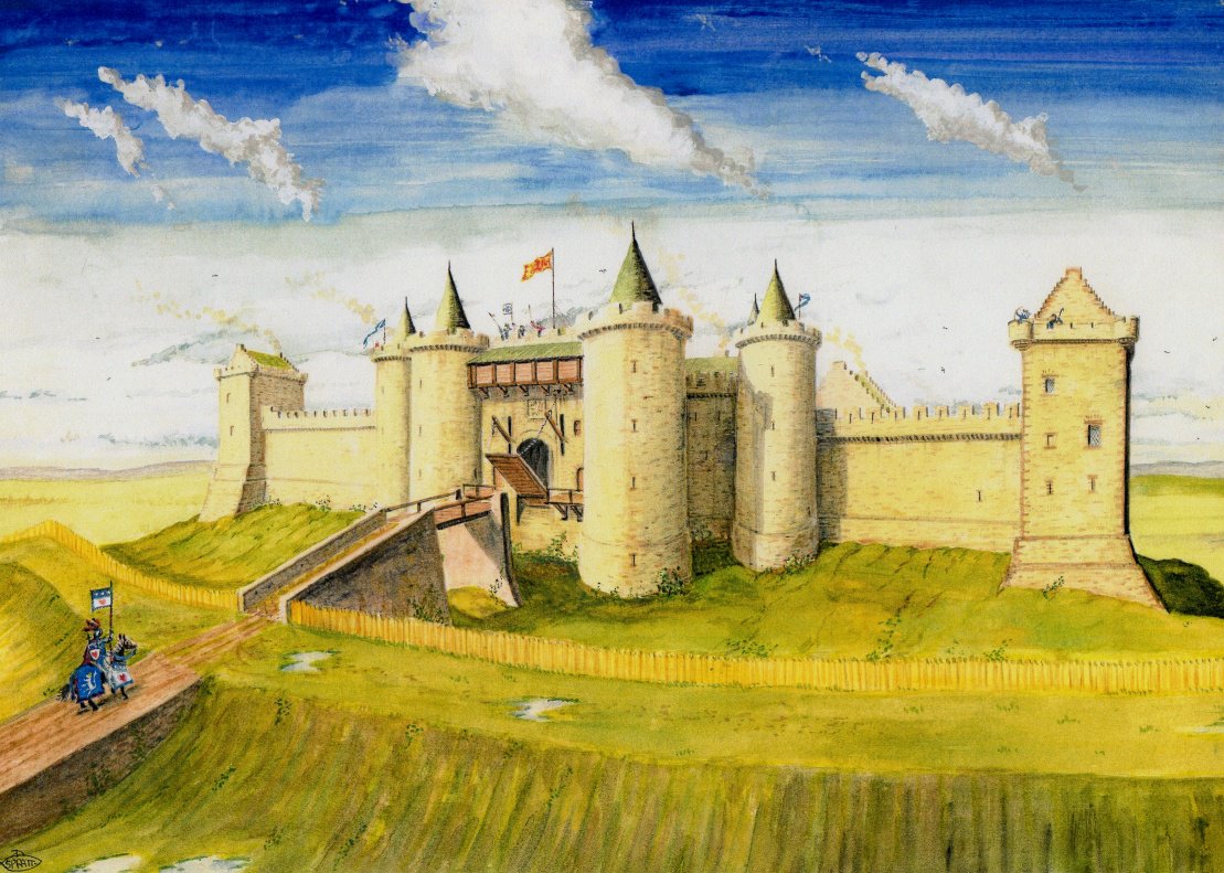 Изображенная на картине крепость была выстроена. Замок феодала. Замки феодалов средневековья. Средневековый Рыцарский замок крепость. Замок рисунок.