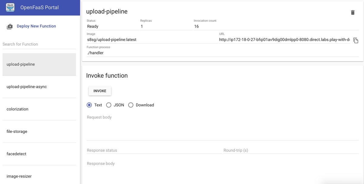 swarvanusg's tweet photo. Playing with #openfaas and faas-flow in quick temp and fast virtual env created with #playwithdocker. Cant think of a better way to create test environment and share faas-flow pipeline https://t.co/VoDrXgtNmd