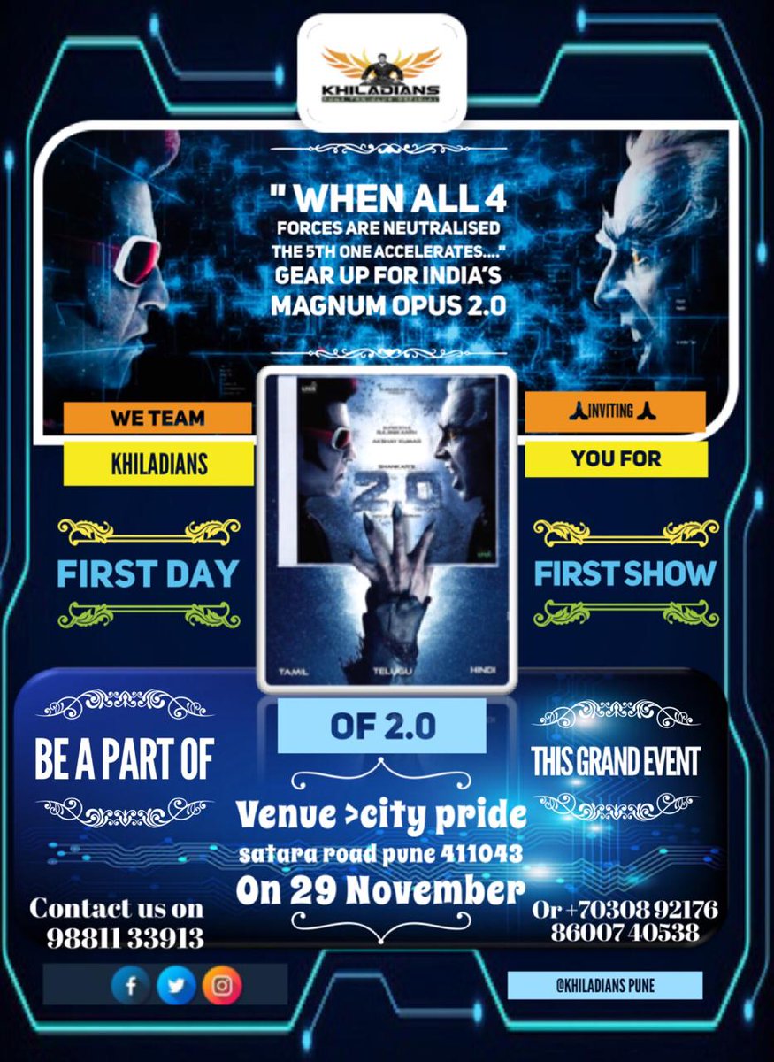 AmolJadhavAkki's tweet image. FDFS of #2Point0 with @Khiladians_Pune at city pride, satara road, pune on #29thNov
@akshaykumar