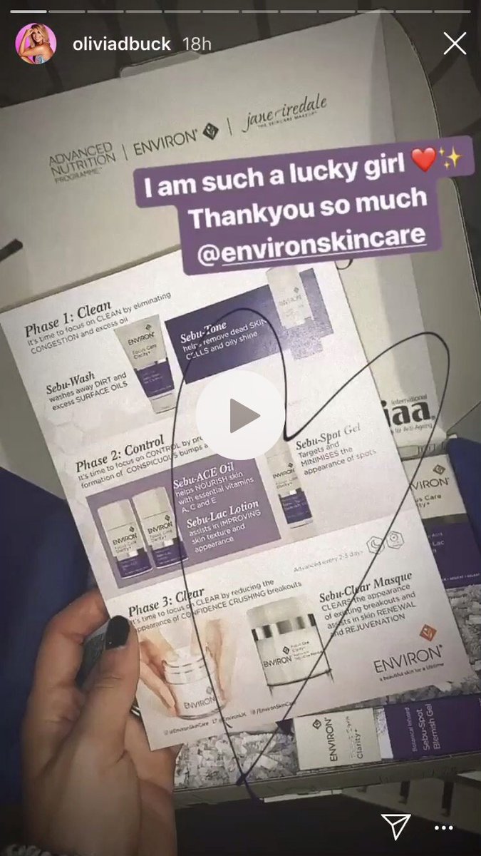 Olivia Buckland Bowen has received her box of Environ’s most targeted approach to CLEAR, HEALTHY-LOOKING skin! 💜 #ConquerWithClarity