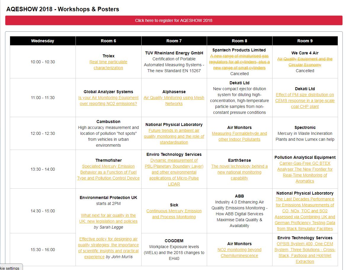 Great afternoon at AQE lined up - posters and workshops from Thermofisher, Enviro Technology Services Ltd, Environmental Protection UK, Sick, ABB, COGDEM, Air Monitors and many more...
ilmexhibitions.com/aqeshow/poster…
