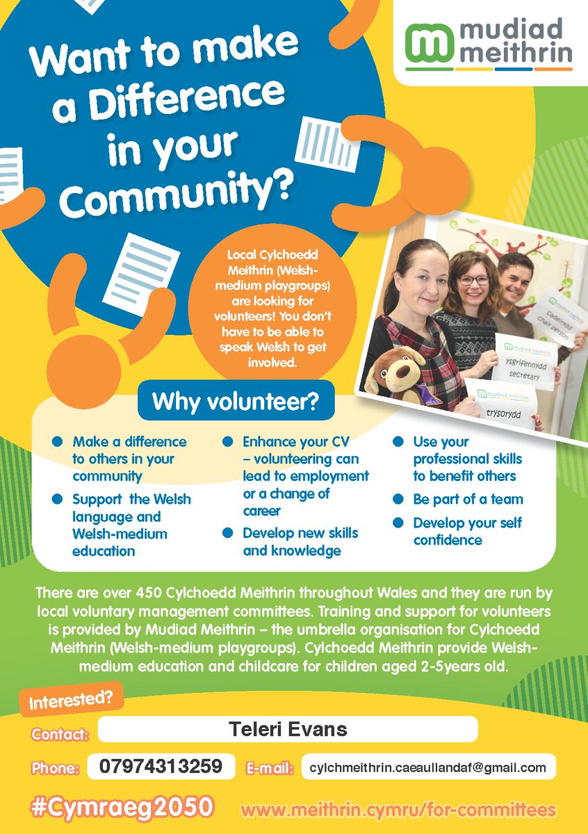 Want to make a difference in your community? Cylch Meithrin #Llandaff Fields are looking for #volunteers! You don’t have to be able to speak Welsh to get involved. Contact us by emailing cylchmeithrin.caeaullandaf@gmail.com #meithrin #Cardiff #MeithrinMiliwn #Cymraeg2050