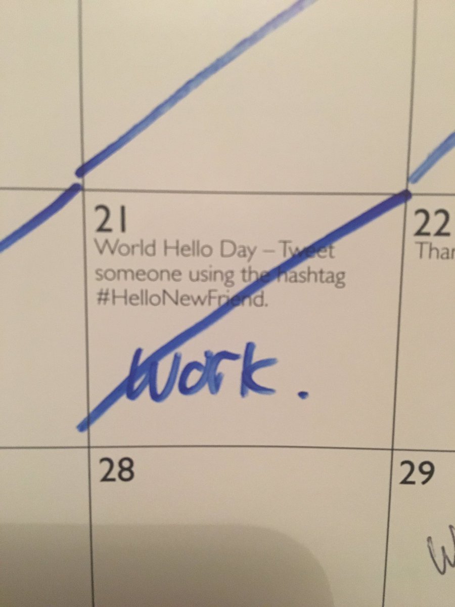whoisstephtho's tweet photo. Oof I almost forgot about the Dan and Phil Calendar’s event! #HelloNewFriend for World Hello Day! Someone be my new friend!? 😂
Wish I hadn’t of already crossed off the day 😅
@danielhowell @AmazingPhil https://t.co/IswkumJSdy