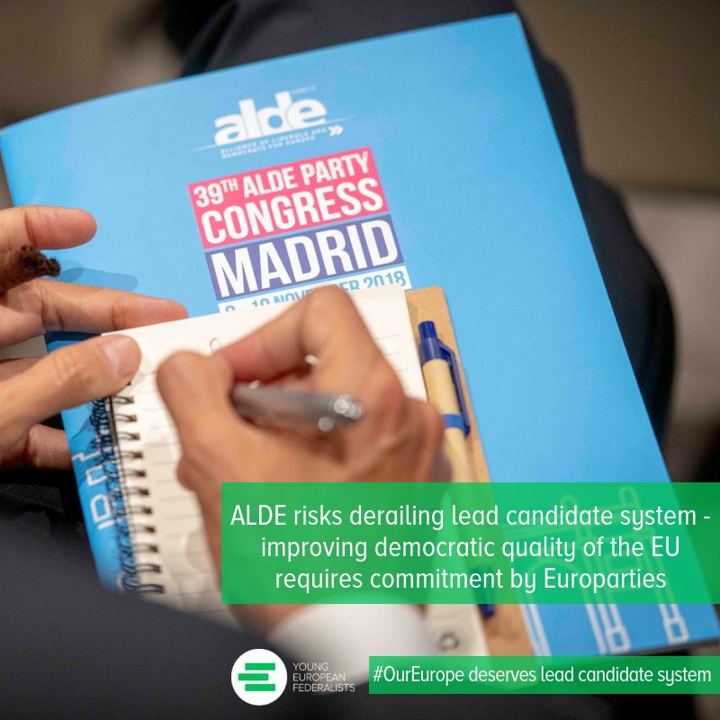 JEF_Europe's tweet photo. Commitment taken by @EPP, @PES_PSE, @europeangreens and @ACREurope is a positive step twd more legitimacy in selecting the @EU_Commission President.

Nevertheless @ALDEParty decided to push back agt #Spitzenkandidaten system this year. Read more https://t.co/90uHp2TDX3 #OurEurope https://t.co/NsStvSIQLP