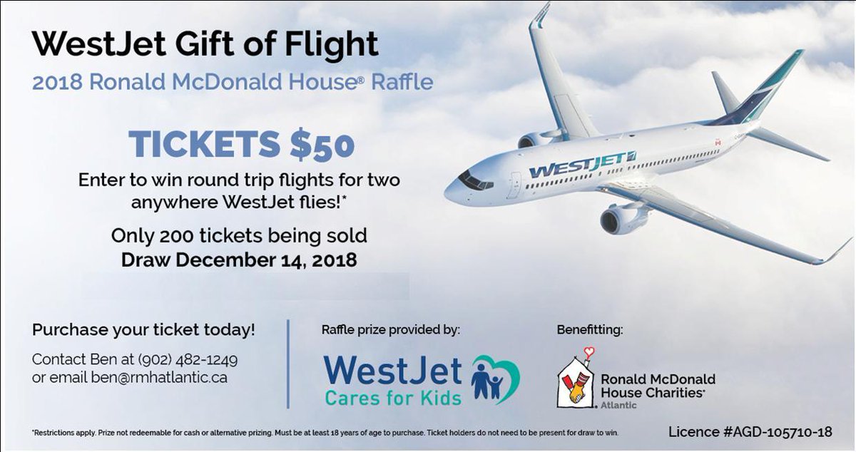 RMHCAtlantic's tweet photo. #WestJet raffle is back! Contact Ben - ben@rmhatlantic.ca/902-482-1249 to buy your tix. Good luck!
#keepingfamiliesclose https://t.co/x1XY348DEV