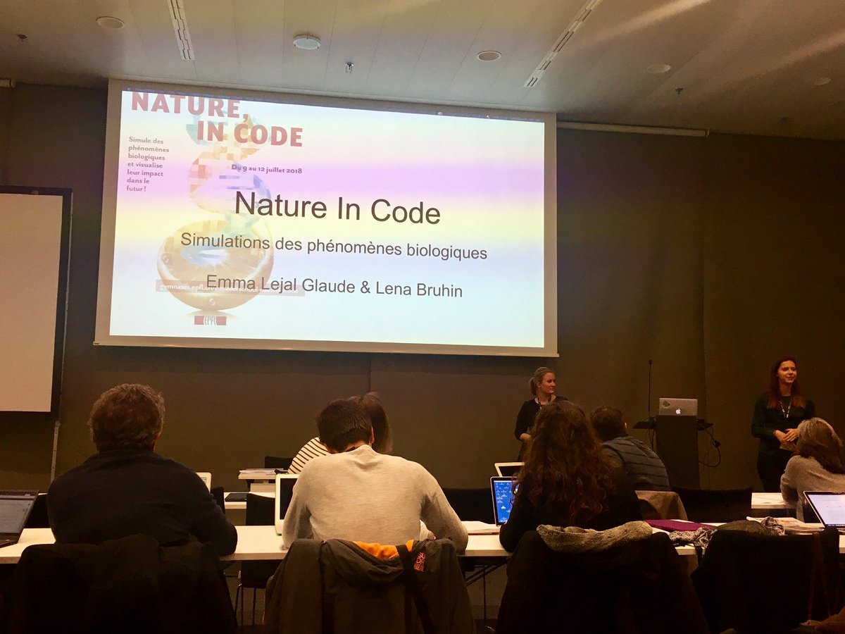 epfl_studies's tweet photo. On passe à la partie #Workshop du #5a7BIC avec la présentation de la #SummerSchool #NatureInCode proposée aux élèves du secondaire II #Coding #Algorithme #Simulation #ADN #TransitionGymnase @epflSV @ICepfl @EPFL @EPFLevents https://t.co/UrHrvIrKSD
