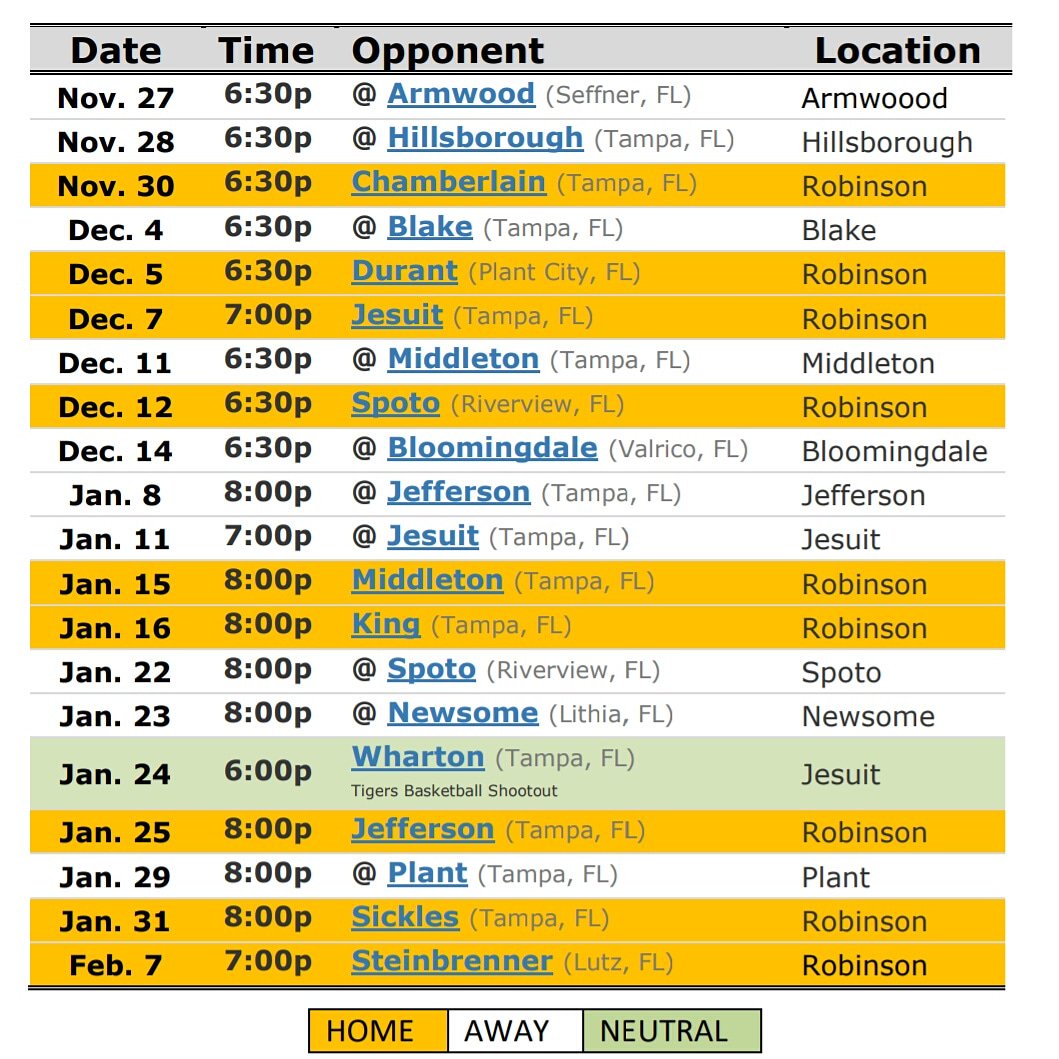 Here's our schedule for this year's exciting season